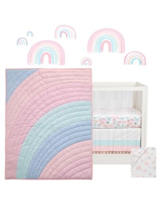 Watercolor Pastel Pink/Mint Rainbow 5-Piece Baby Crib Bedding Set