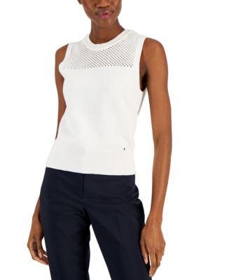 Tommy Hilfiger Women's Cotton Mesh Yoke Sleeveless Sweater - Macy's