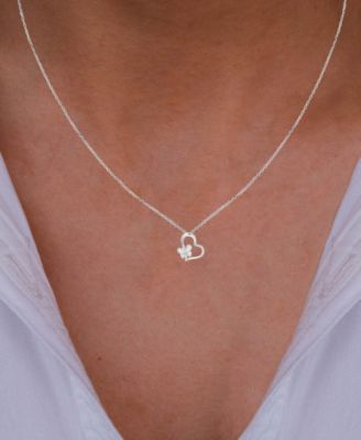 Cubic Zirconia Butterfly and Heart Necklace (1/20 ct. t.w.) in Sterling Silver