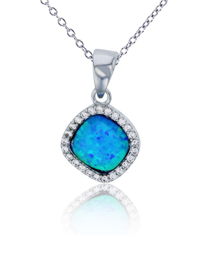 Created Opal Inlay and Cubic Zirconia Necklace in Sterling Silver
