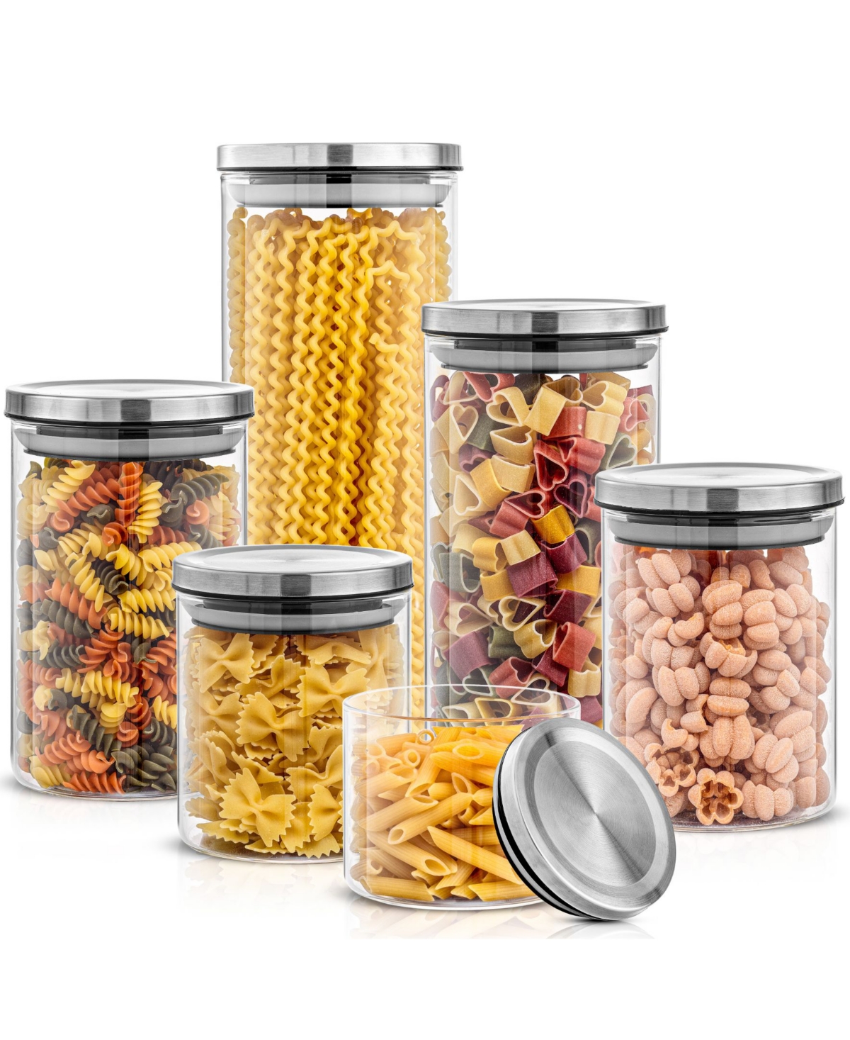 Storage Jars with Airtight Stainless Steel Lids, Set of 6 - Clear