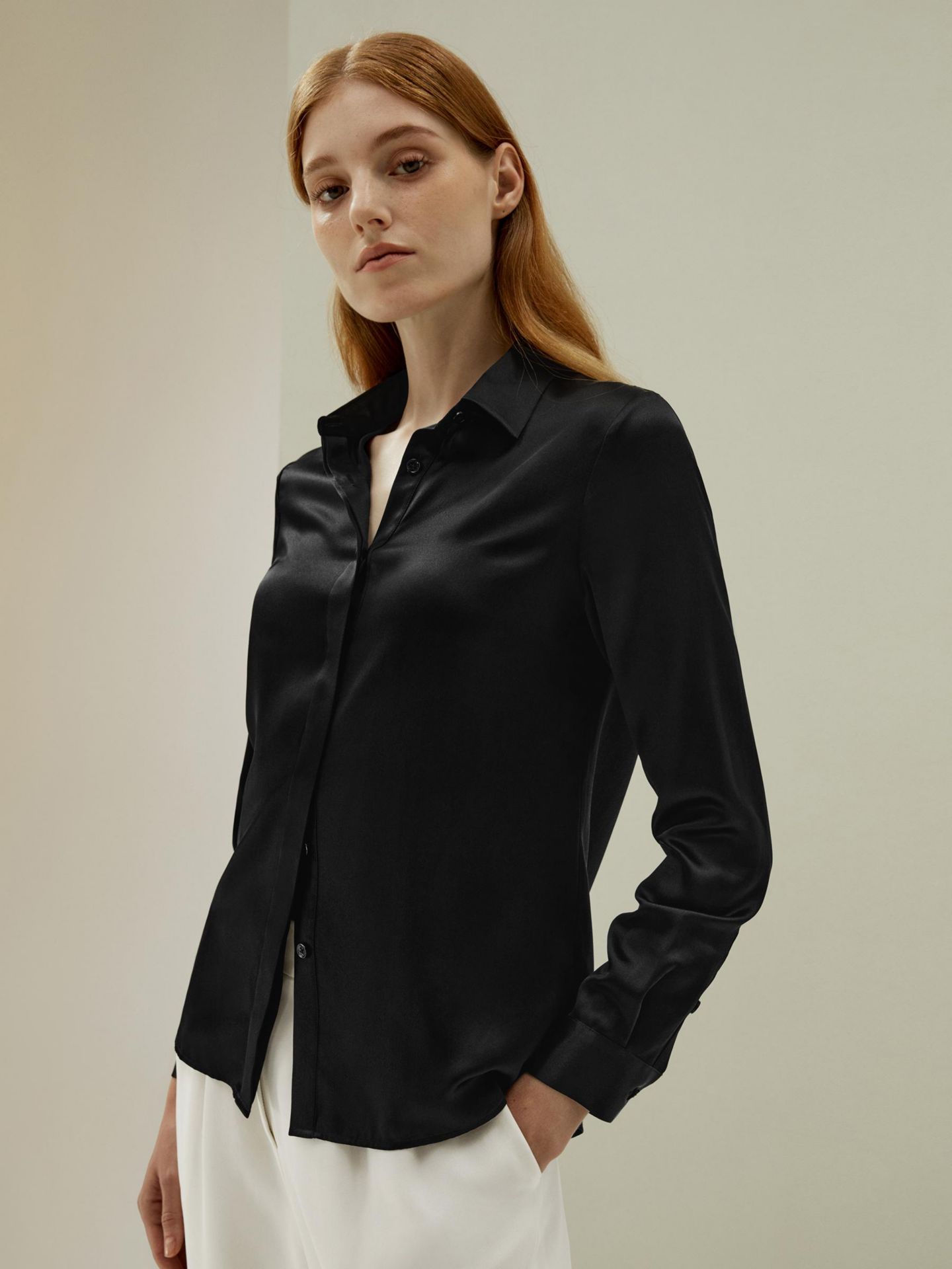Женская рубашка LILYSILK Basic Concealed Placket Regular Fit Silk, цвет: Чёрный — фото 2