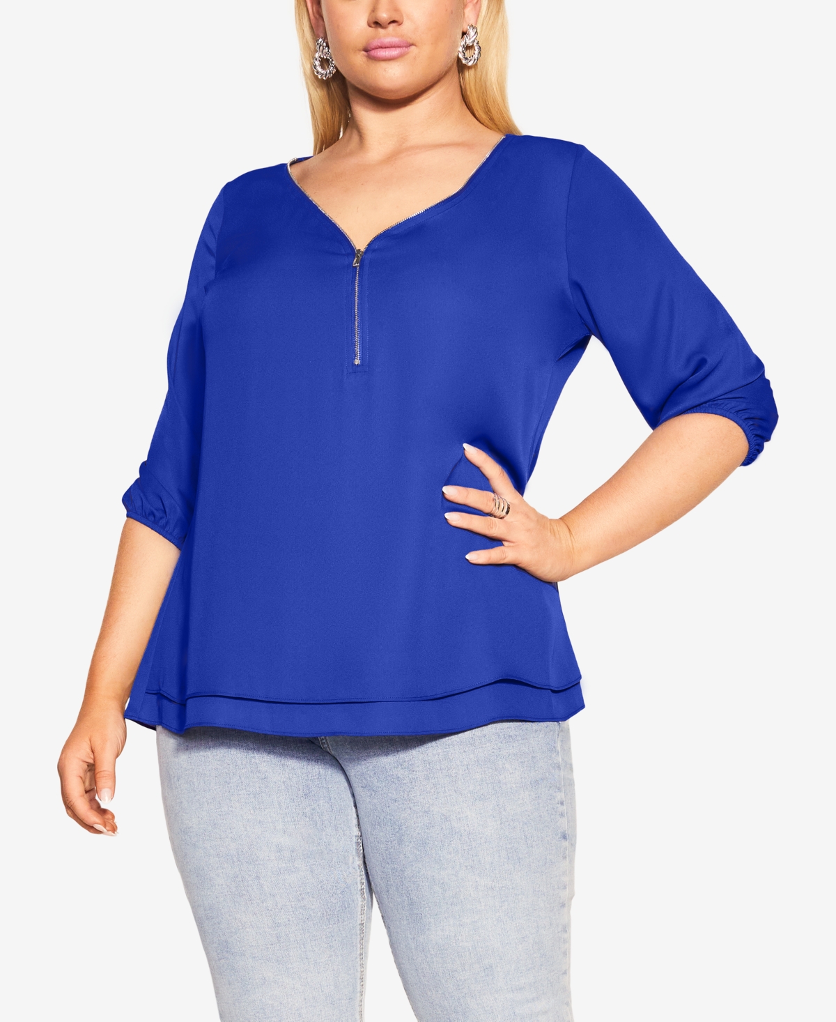 City Chic Trendy Plus Size Sexy Fling Elbow Sleeve Top In Royal Blue