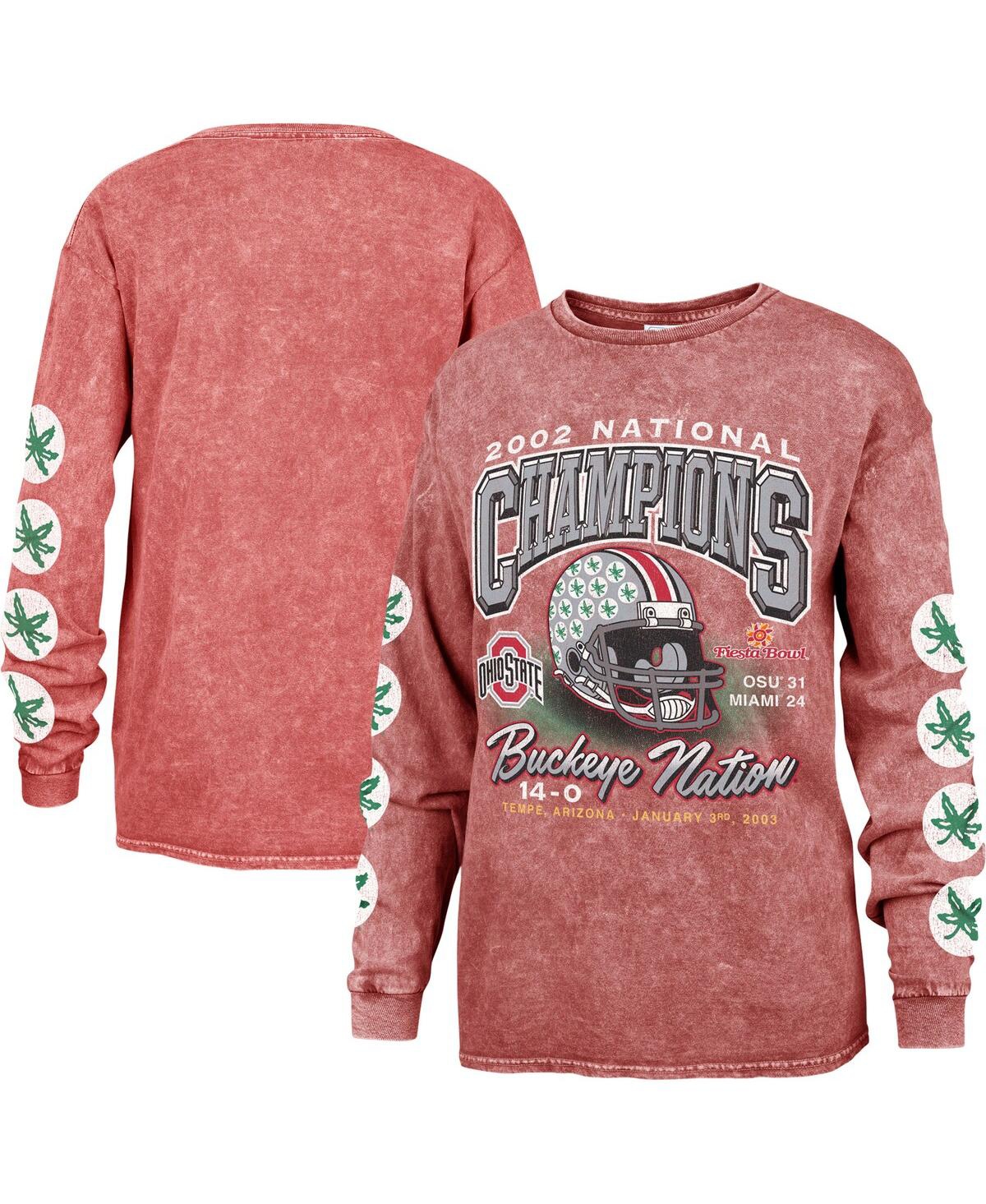 47 BRAND WOMEN'S '47 BRAND SCARLET OHIO STATE BUCKEYES VINTAGE-LIKE TUBULAR BOYFRIEND LONG SLEEVE T-SHIRT 