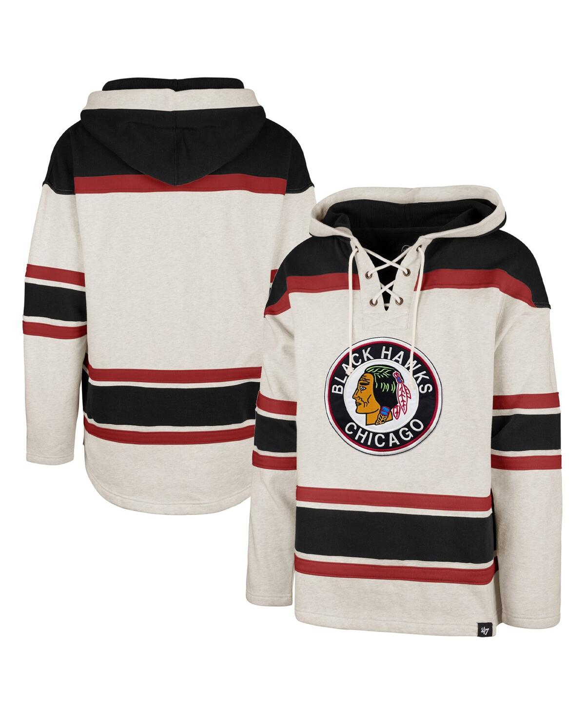 Men's '47 BrandChicago Blackhawks Rockaway Lace-Up Pullover Hoodie - Oatmeal