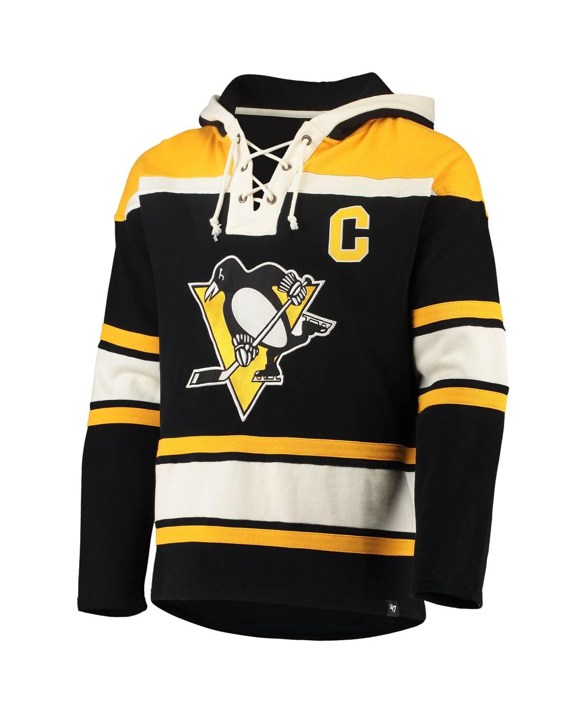 47 Brand Men's ' Mario Lemieux Black Pittsburgh Penguins Retired Player Name And Number Lacer Pullove In Black