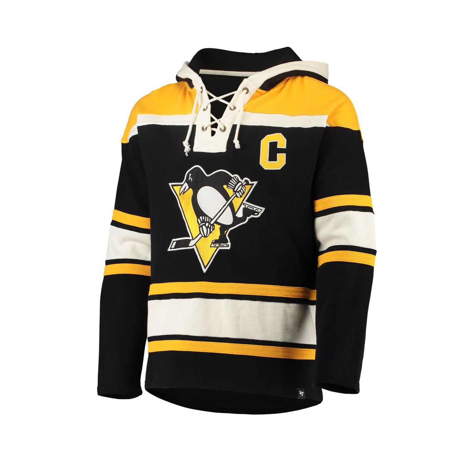 Men's Mario Lemieux Black Pittsburgh Penguins Retired Player Name and Number Lacer Pullover Hoodie