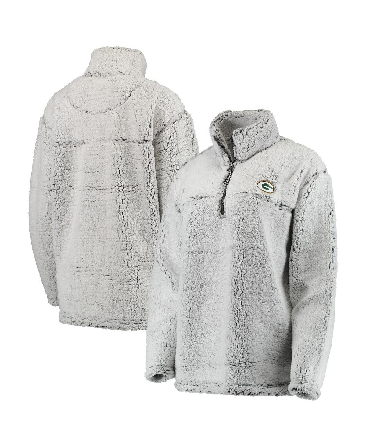 G-iii 4her By Carl Banks Women's Gray Green Bay Packers Sherpa Quarter-zip Pullover Jacket
