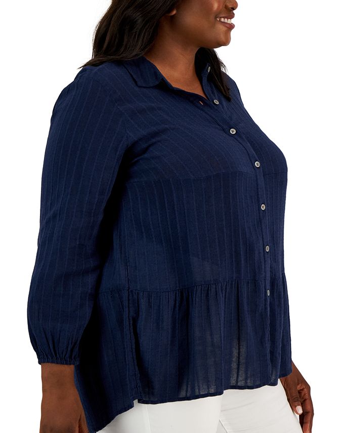 Style & Co Plus Size Long-Sleeve Tiered Tunic Shirt, Created for Macy's ...