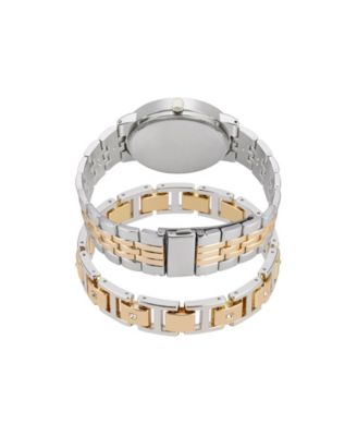 Men's Analog Two Tone Metal Alloy Bracelet Watch, 42mm and Bracelet Set