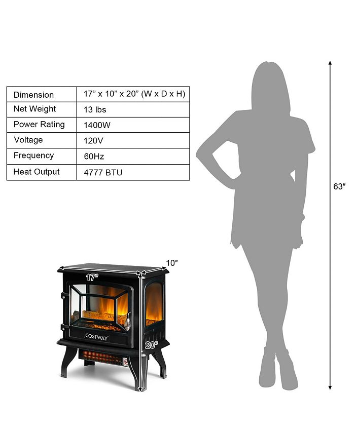 Costway 20'' Freestanding Electric Fireplace Heater Stove Thermostat
