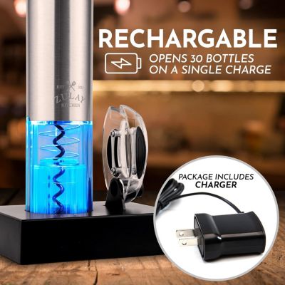 Electric Wine Opener With Charging Base and Foil Cutter - Stainless Steel Automatic Wine Bottle Opener
