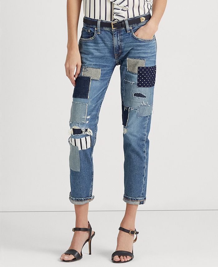 Redbat, Womans straight cut jeans with patchwork
