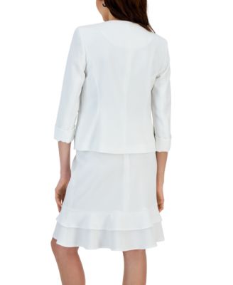Women's Stretch Crepe Open-Front Roll-Sleeve Jacket, Regular & Petite