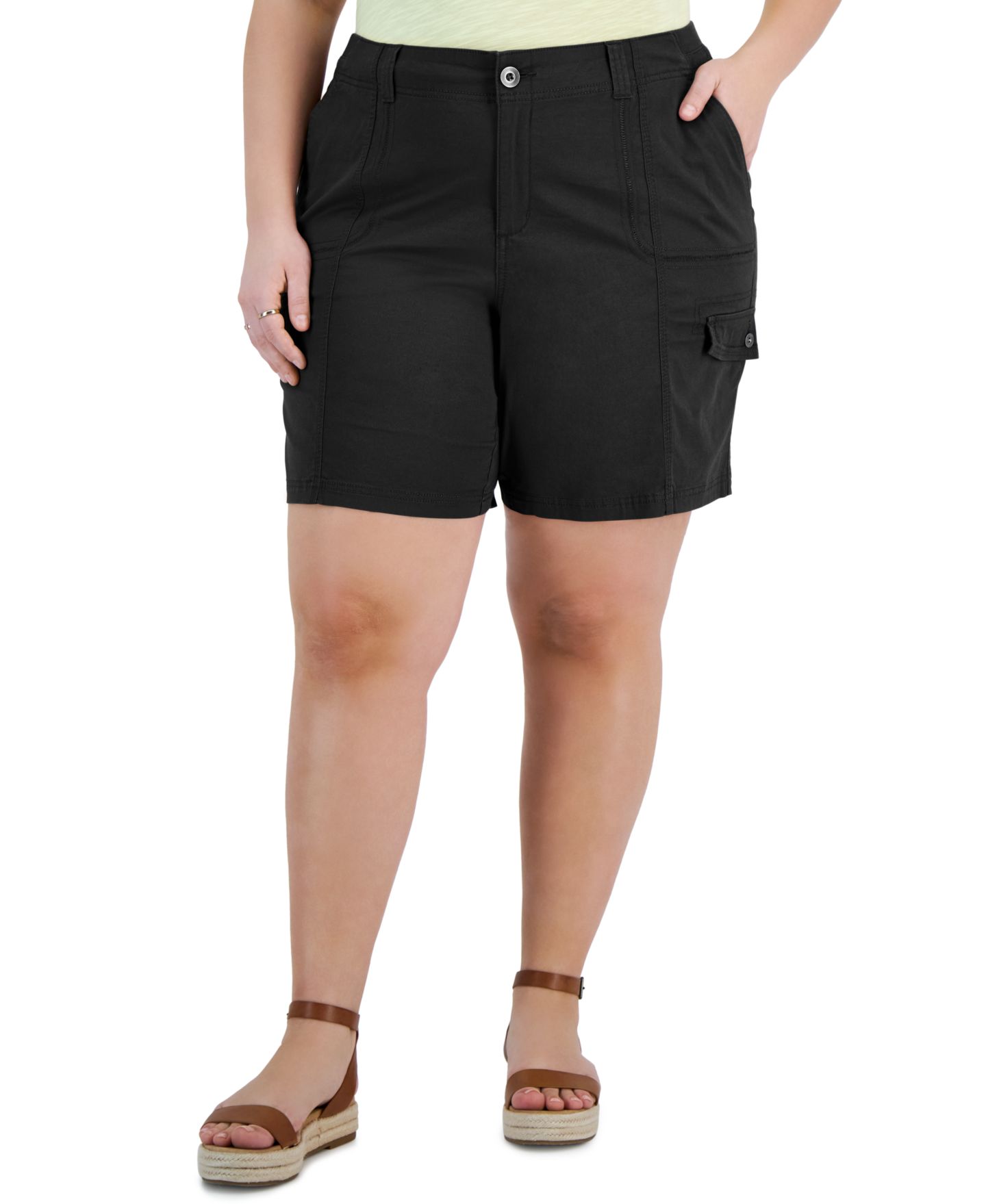 Женские шорты Style & Co Plus Size Mid-Rise Comfort-Waist Cargo, цвет: Глубокий чёрный — фото 1