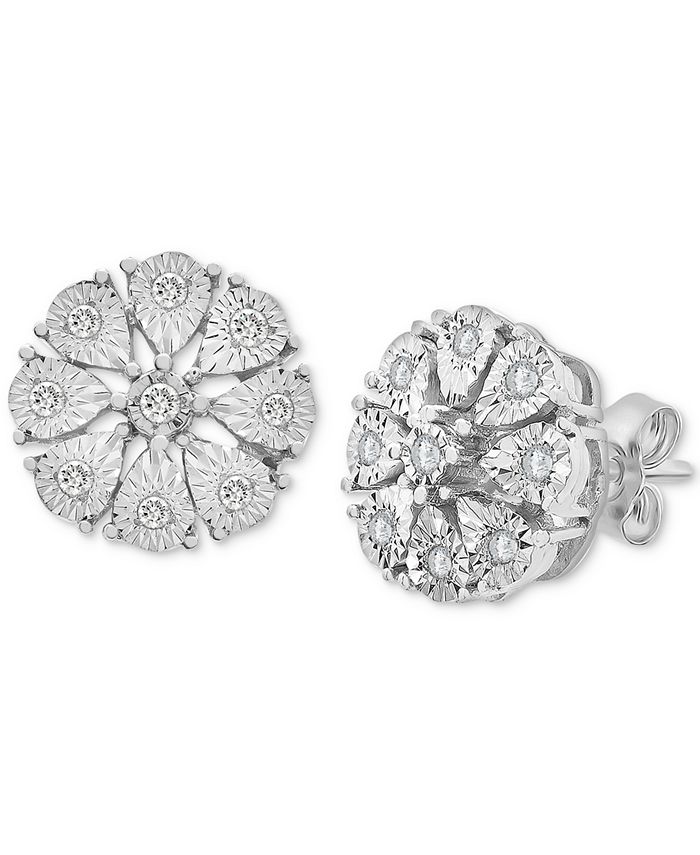 Macy's Diamond Flower Stud Earrings (1/10 ct. t.w.) in Sterling Silver
