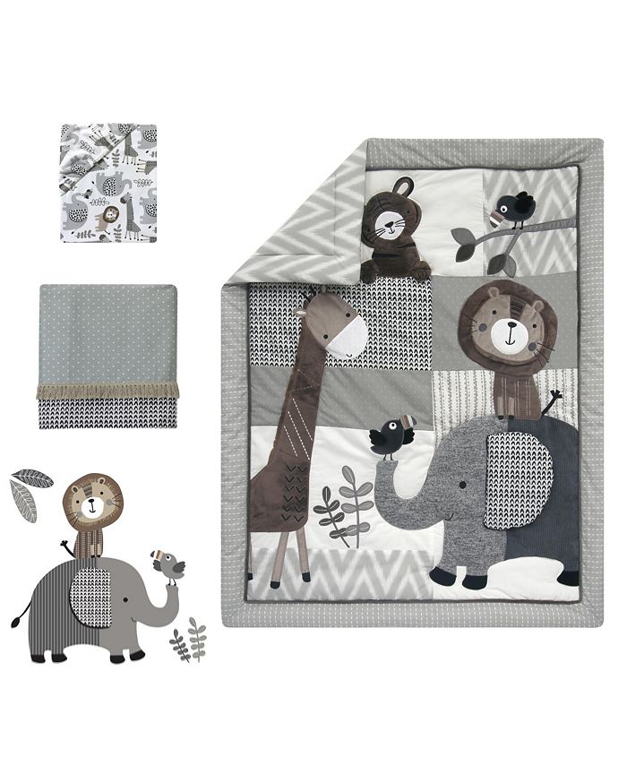 Lambs & Ivy Urban Jungle Animals Gray/Brown/White Nursery 4Piece Baby
