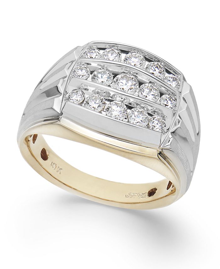 Macy's Men's Diamond Three Row Ring in 10k Yellow and White Gold (1 ct ...