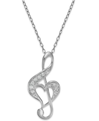 Macy's Diamond Treble Clef Heart Pendant Necklace in Sterling Silver (1/10  ct. t.w.) - Macy's