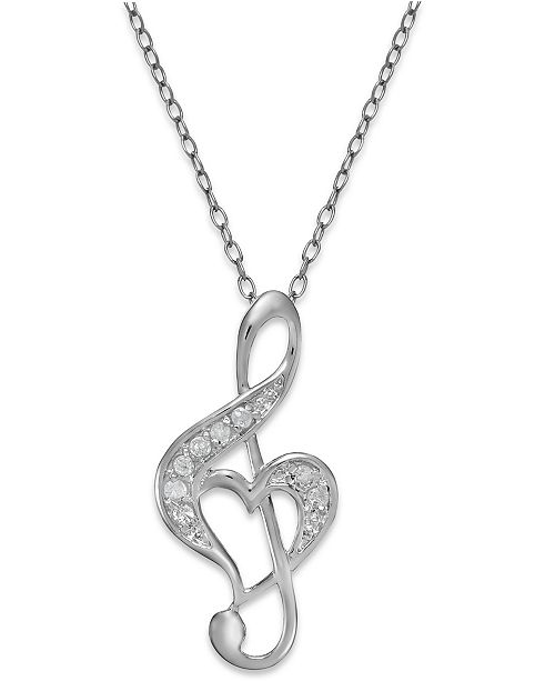 Macy S Diamond Treble Clef Heart Pendant Necklace In Sterling Silver 1 10 Ct T W Reviews Necklaces Jewelry Watches Macy S
