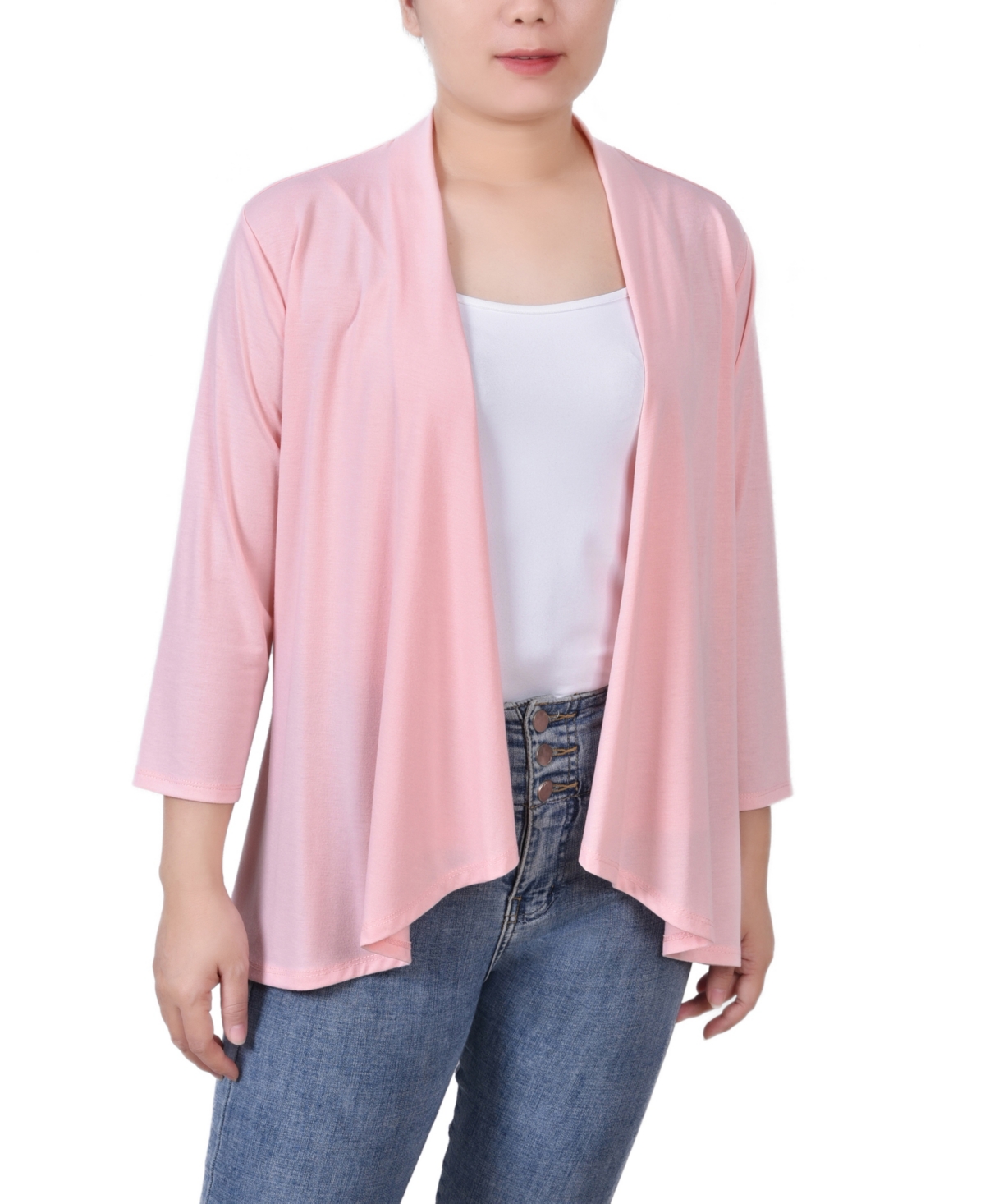 Ny Collection Women's Solid 3/4 Sleeve Cardigan In Conch Shell