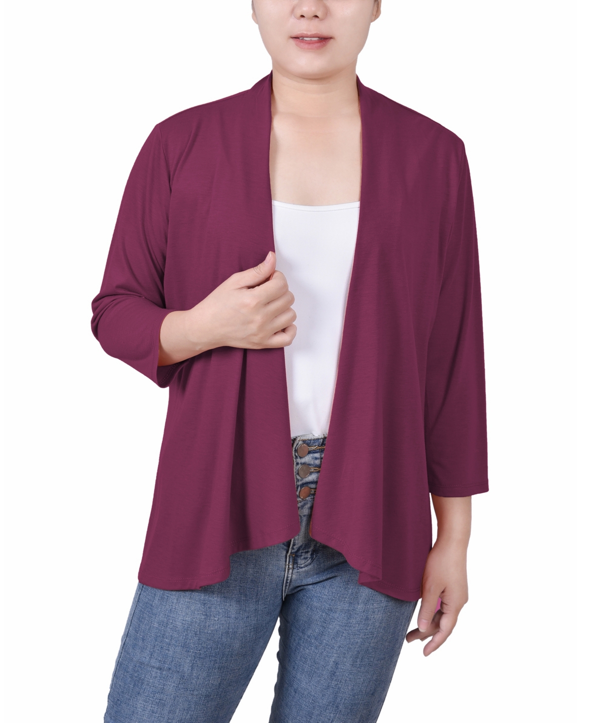 Ny Collection Women's 3/4 Sleeve Solid Cardigan In Dark Purple
