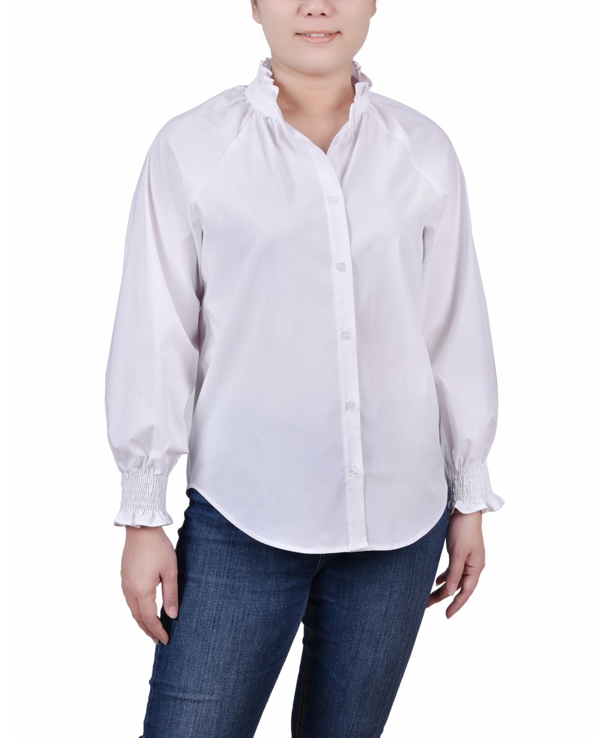 NY COLLECTION WOMEN'S LONG SLEEVE BUTTON FRONT BLOUSE