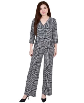 Women's 3/4 Sleeve Belted Jumpsuit