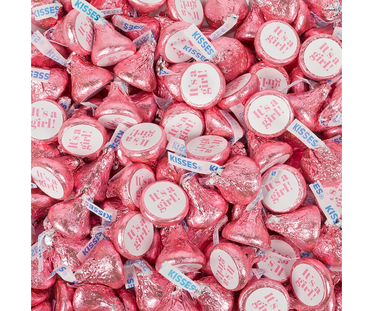 Just Candy 100 Pcs It's A Girl Baby Shower Candy Pink Hershey's Kisses Milk Chocolate (1lb, Approx. 100 Pcs)
