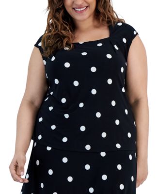 Kasper - Plus Size Cowlneck Polka Dot-Print Shell Top