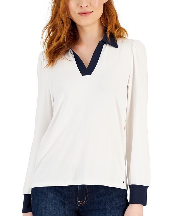 Perfee Johnny Collar Half Sleeve Blouse main image 1