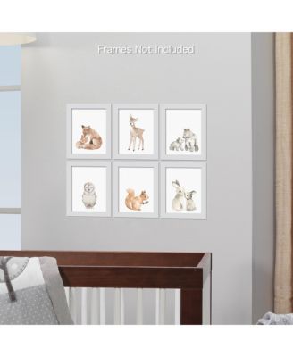 Watercolor Woodland Animals 6-Piece Unframed Nursery Wall Art Decor