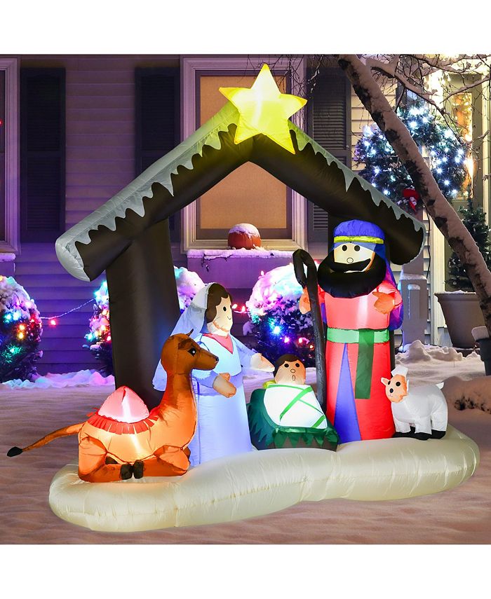 HOMCOM 6' Christmas Inflatable Nativity Scene Blow-Up Yard Decoration ...