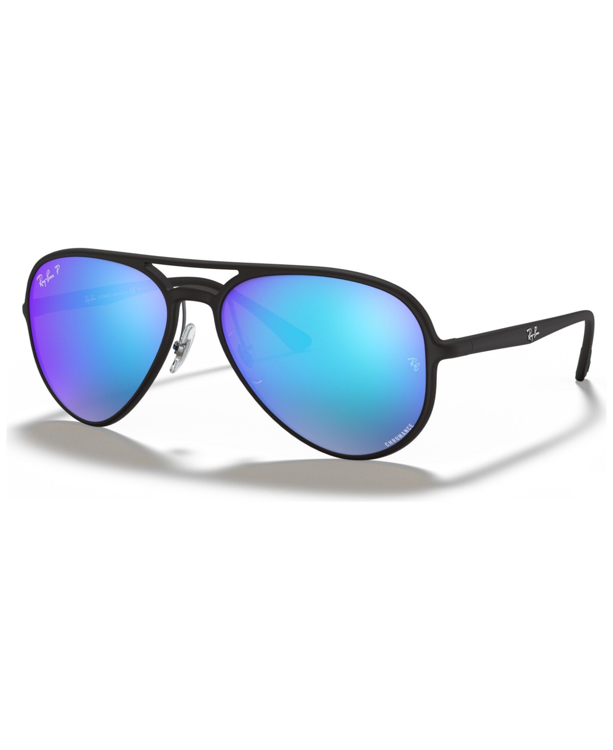 Shop Ray Ban Polarized Sunglasses, Rb4320ch 58 In Matte Black,green Mirror Blue Polar