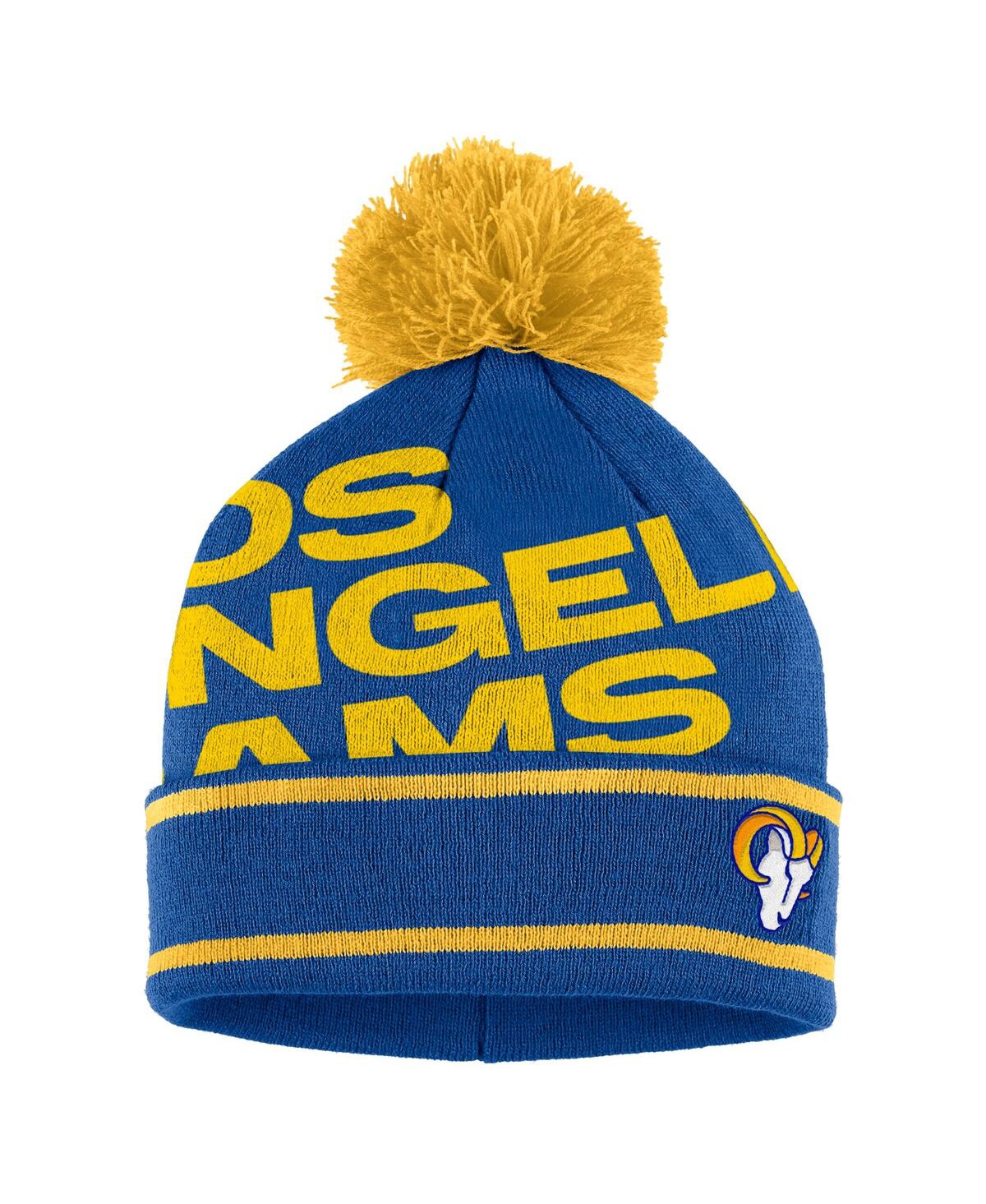 Shop Wear By Erin Andrews Women's  Royal Los Angeles Rams Double Jacquard Cuffed Knit Hat With Pom And Glo