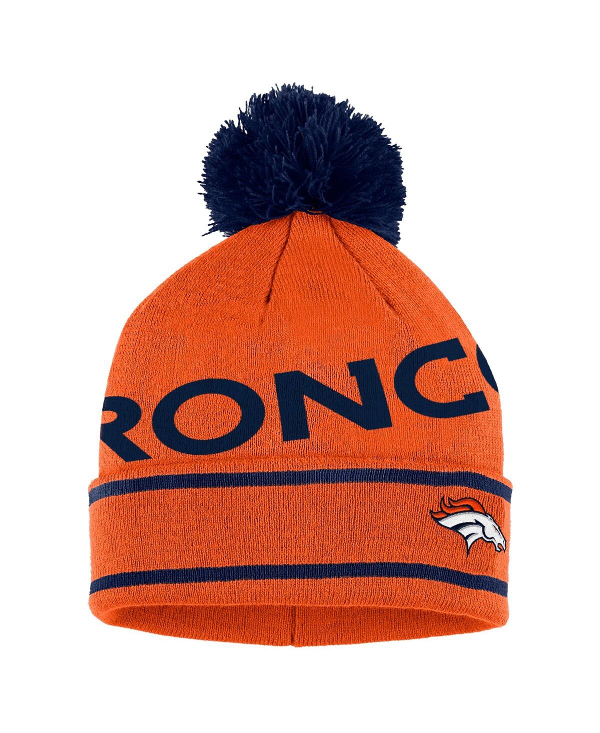 Shop Wear By Erin Andrews Women's  Orange Denver Broncos Double Jacquard Cuffed Knit Hat With Pom And Glov