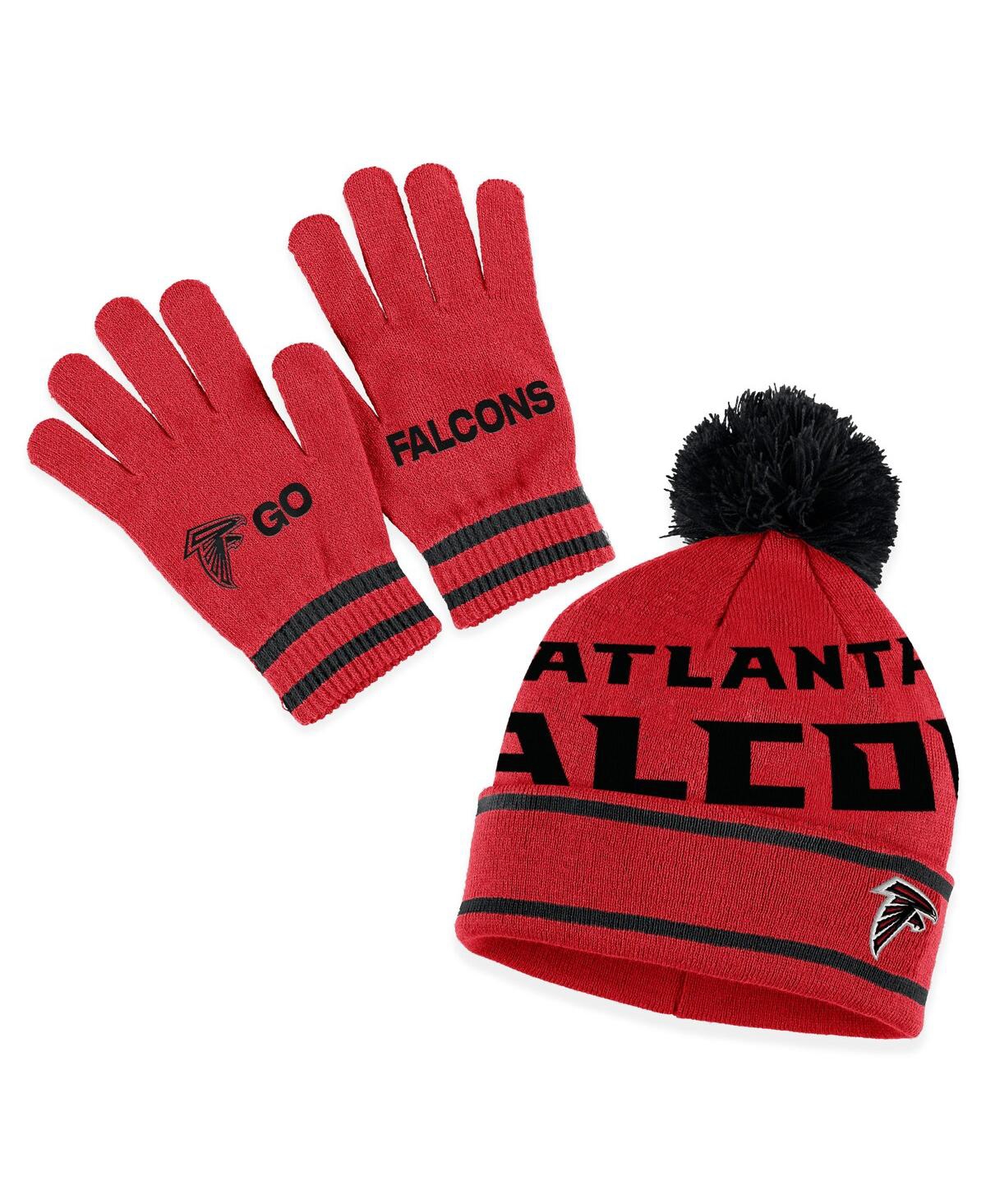 WEAR BY ERIN ANDREWS WOMEN'S WEAR BY ERIN ANDREWS RED ATLANTA FALCONS DOUBLE JACQUARD CUFFED KNIT HAT WITH POM AND GLOVES
