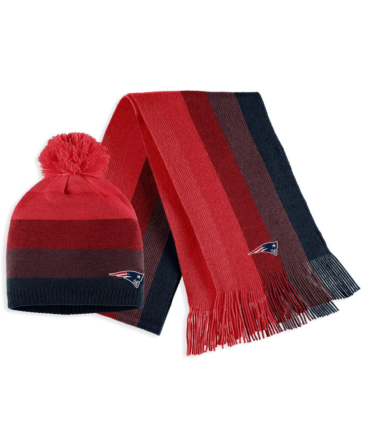 Wear By Erin Andrews Women's  Red New England Patriots Ombre Pom Knit Hat And Scarf Set