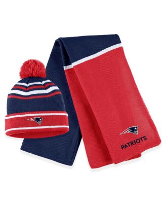 Women's Red New England Patriots Colorblock Cuffed Knit Hat with Pom and Scarf Set