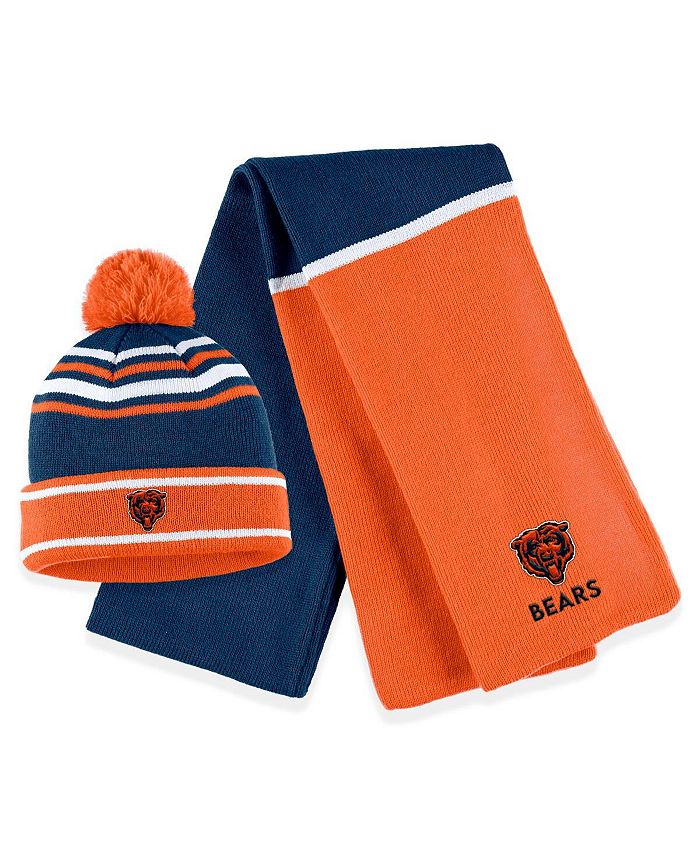 Wear By Erin Andrews Womens Orange Chicago Bears Colorblock Cuffed Knit Hat With Pom And Scarf 