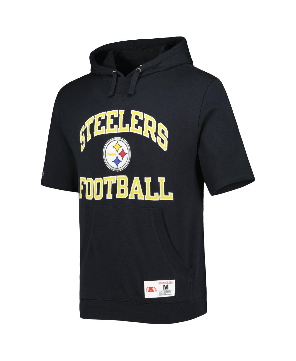 Mitchell & Ness Men's  Black Pittsburgh Steelers Washed Short Sleeve Pullover Hoodie In Black