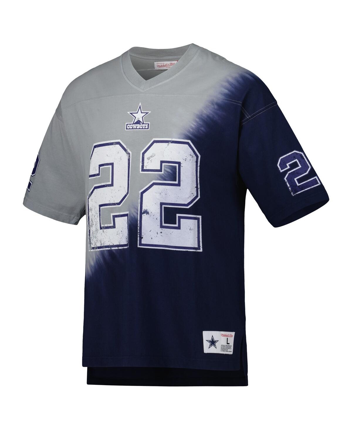 Mitchell & Ness Emmitt Smith Navy/gray Dallas Cowboys Retired Player Name & Number Diagonal Tie-dye In Navy,gray