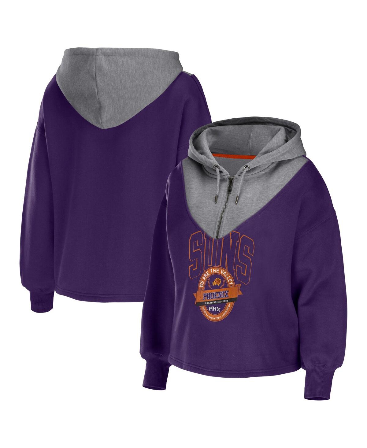Shop Wear By Erin Andrews Women's  Purple Phoenix Suns Pieced Quarter-zip Hoodie Jacket
