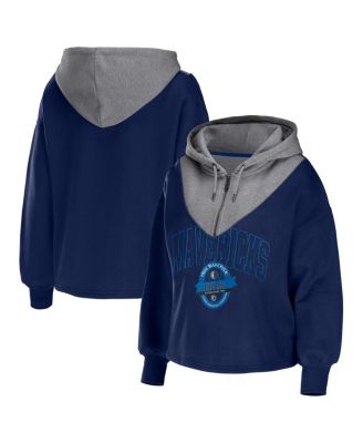 Women's Navy Dallas Mavericks Pieced Quarter-Zip Hoodie Jacket