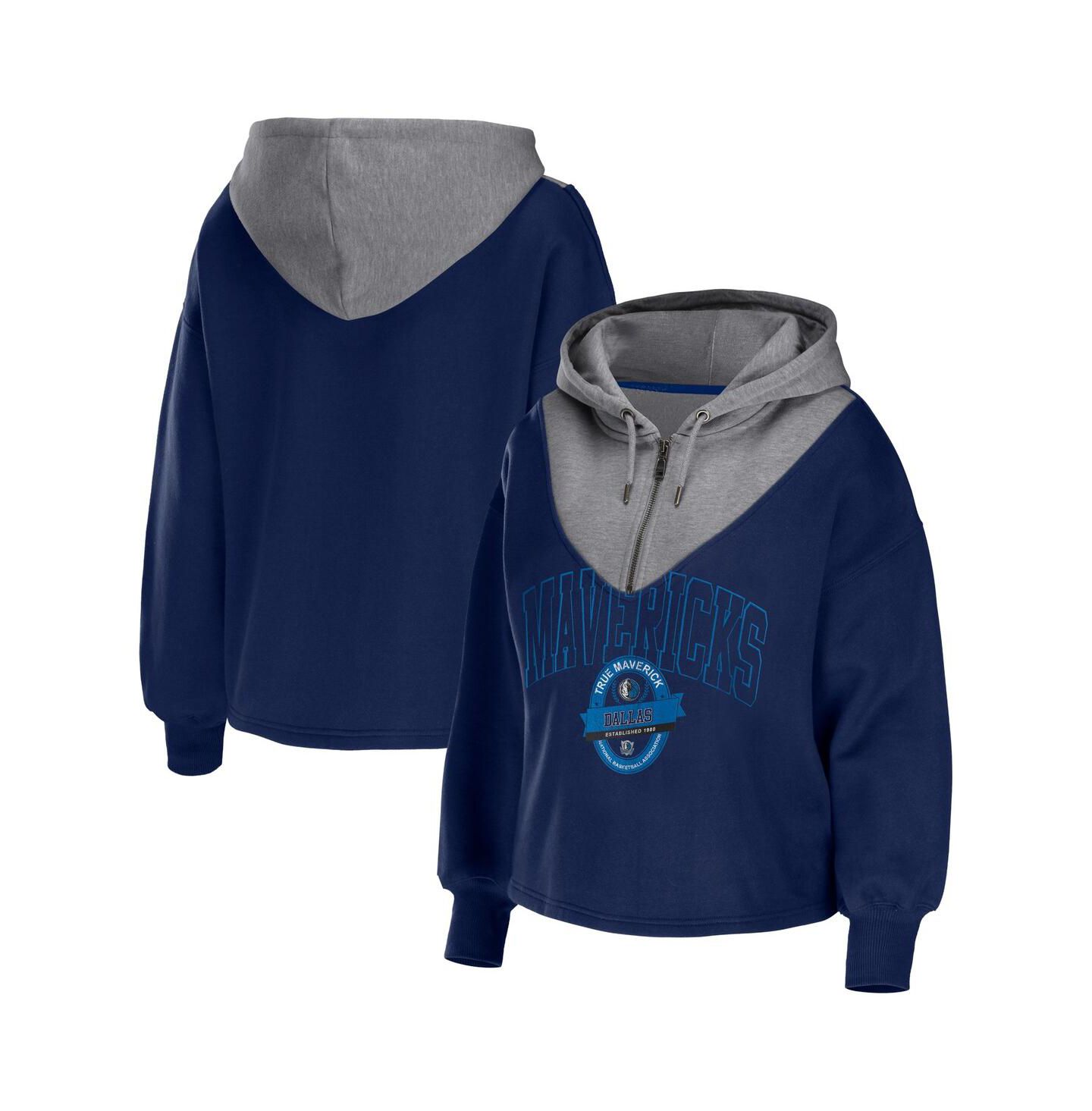 Женская куртка WEAR by Erin Andrews Navy Dallas Mavericks Pieced Quarter-Zip Hoodie Jacket — фото 4