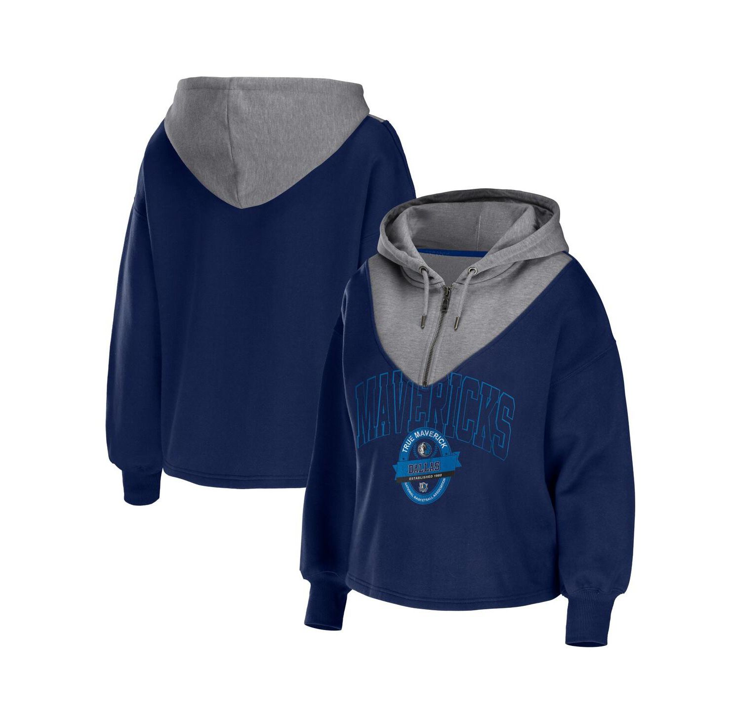 Women's Navy Dallas Mavericks Pieced Quarter-Zip Hoodie Jacket