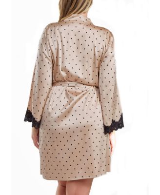 ICollection Kareen Plus Size Dotted Satin Robe With Lace Trimmed ...