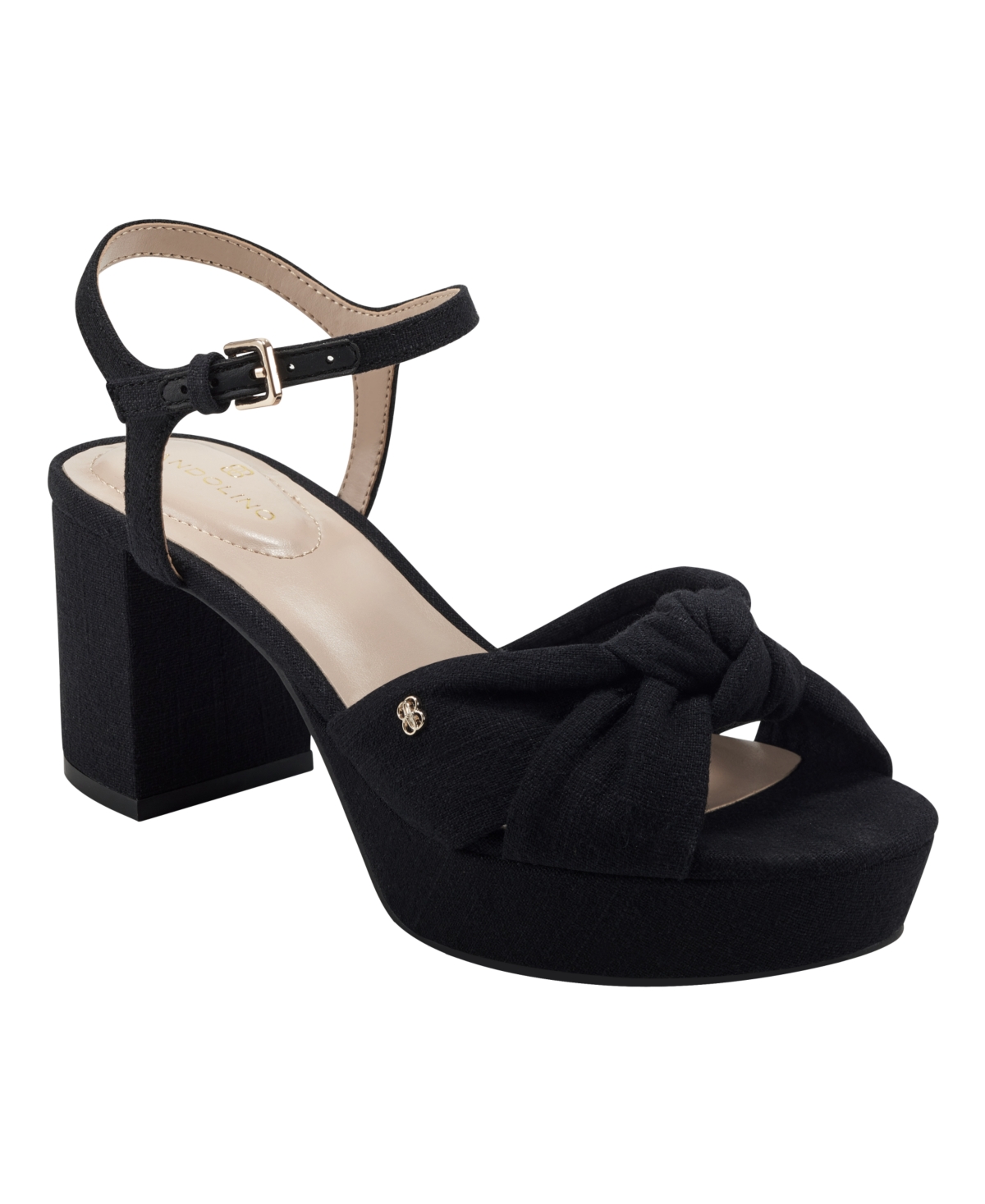 Shop Bandolino Women's Prezley Platform Block Heel Dress Sandals In Black Linen