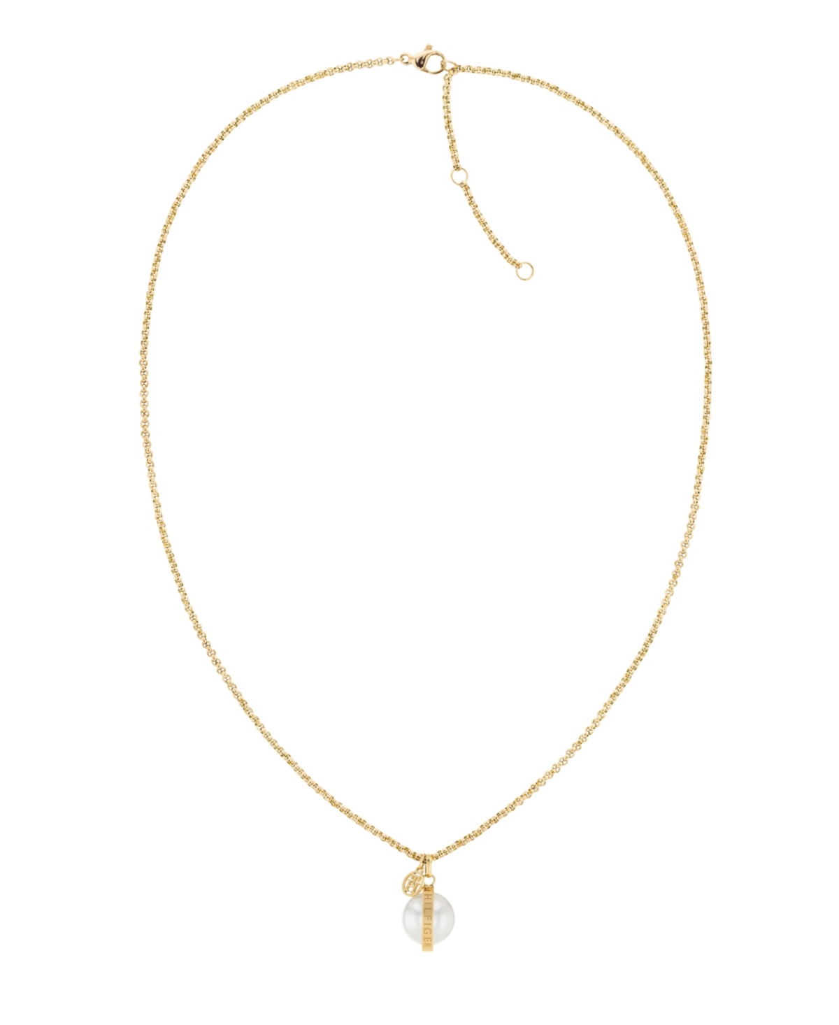 Tommy Hilfiger Imitation Pearl Charm Necklace In Gold