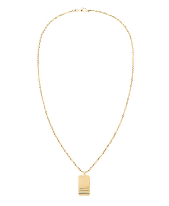 Tommy Hilfiger Men's Gold-Tone Dog Tag Pendant Necklace - Macy's